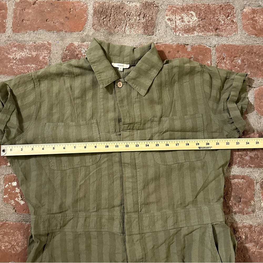 Easel Safari Utility Military Cotton Romper Jumpsuit Olive Green Striped Medium - Picture 2 of 15